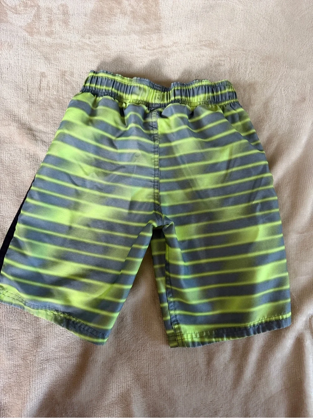 Nike Boys' Neon Yellow and Gray Striped Athletic Shorts